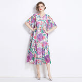 Gentle wind temperament Tencel skirt elegant drape print dress large size loose dress