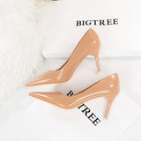 2025 9511-6  style fashionable simple thin heel super high heel patent leather shallow mouth pointed head sexy nightclub showing thin women's single shoes