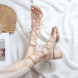 kamames Internet Celebrity High Heel Sandals Women's Lace-up Fairy Style Ins Trendy  Summer New Chunky Heel Lace-up Transparent Roman Shoes