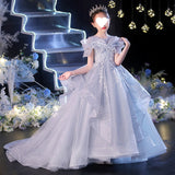 Kamames  Children's Wedding Dress Dress Trailing Catwalk Tulle Tutu Girls Little Host Flower Girl Piano Fairy Costume