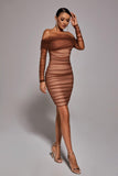 kamames Rowena Ruched Mesh Bandage Midi Dress