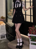 Kamames Sweet Mini Fake Two Dress Puff Sleeve Summer French Elegant Short Party Dress Woman Casual Korea Fashion Vintage Dress Slim