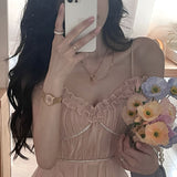 Elegant Strap Sleeveless High Waist Dresses For Women  Summer Pink Sweet Fairy Dress Women Korean Fashion Party Dress