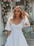 Kamames  puff sleeve mini Sexy white party dress ruffle summer dress square neck elastic bust super chic women dress new