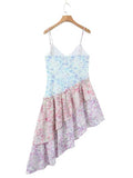 Kamames  floral print asymmetric dress V-neck straps sexy party dress chiffon women ruffled dress new summer ladies dress