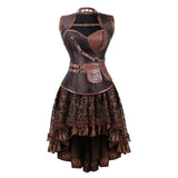Kamames Carnival Medieval Steampunk Gothic Leather Vest Women Palace Vintage Corset Girdle Waistband Sexy Slim Retro Bodycon Party Dress