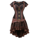 Kamames Carnival Medieval Steampunk Gothic Leather Vest Women Palace Vintage Corset Girdle Waistband Sexy Slim Retro Bodycon Party Dress