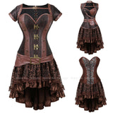 Kamames Carnival Medieval Steampunk Gothic Leather Vest Women Palace Vintage Corset Girdle Waistband Sexy Slim Retro Bodycon Party Dress