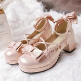 Kamames  -  Sweet lolita shoes kawaii girl bowknot bandage women shoes japanese vintage thick heel round head cosplay tea party dress shoes