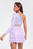 kamames Satu One Shoulder Sequins Dress - Purple