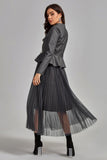 kamames Savira Short Flared Blazer Pleated Gauzy Skirt Set