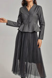 kamames Savira Short Flared Blazer Pleated Gauzy Skirt Set