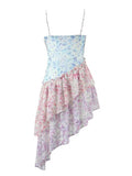 Kamames  floral print asymmetric dress V-neck straps sexy party dress chiffon women ruffled dress new summer ladies dress