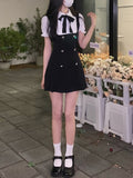 Kamames Sweet Mini Fake Two Dress Puff Sleeve Summer French Elegant Short Party Dress Woman Casual Korea Fashion Vintage Dress Slim