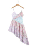 Kamames  floral print asymmetric dress V-neck straps sexy party dress chiffon women ruffled dress new summer ladies dress