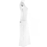 Kamames Sexy Hollow Out Midi Dress for Women Summer Elegant Chic V-Neck Slim Party Dress White Short Sleeve Casual Dress