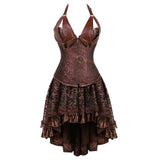 Kamames Carnival Medieval Steampunk Gothic Leather Vest Women Palace Vintage Corset Girdle Waistband Sexy Slim Retro Bodycon Party Dress