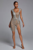 kamames Sedaya Glitter Mesh Mini Dress - Silver