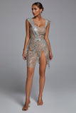 kamames Sedaya Glitter Mesh Mini Dress - Silver