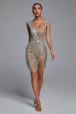 kamames Sedaya Glitter Mesh Mini Dress - Silver