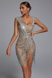 kamames Sedaya Glitter Mesh Mini Dress - Silver