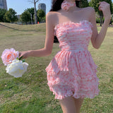 Casual Strapless Sexy Summer Dresses For Women  Korean Floral Print Chiffon Beach Holiday Mini Dress Elegant Party Dress