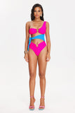 kamames Tine Contrast Color One Shoulder Swimsuit