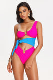 kamames Tine Contrast Color One Shoulder Swimsuit