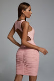 Kamames Unica Backless Ruched Mini Cocktail Dress - Pink