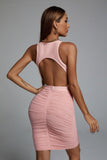 Kamames Unica Backless Ruched Mini Cocktail Dress - Pink