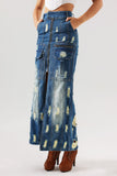 kamames Valo Slit Ripped Denim Skirt