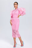 kamames Vercia Puff Sleeve Lace Midi Dress