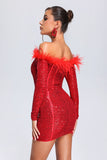 Kamames Wooh Feather Sequin Mini Dress - Red