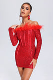 Kamames Wooh Feather Sequin Mini Dress - Red