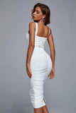 kamames Zaker White Mesh Ruched Midi Dress