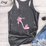 kamames Casual High-heeled Shoe Butterflies Print Tank Top Women Sleeveless Summer Vest Fashion Ladies Tank Top Harajuku Ropa Mujer