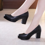 kamames Work Shoes Black Job Interview Formal Dress Round Head Thick Heels Large Size 40-43 Women's Single Shoes