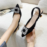 kamames kamames Sandals Women's 2024 New Summer Water Drill Square Buckle Fairy Style Air-Style Thin-Heeled High-Heeled Pointed Single Shoes