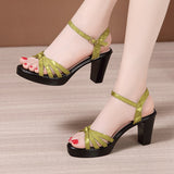 kamames High-Heel Thick-Heeled Sandals For Women 2023 Summer Thick-Soled Waterproof Platform One-Word Buckle Large-Size High-Heeled Shoes All Kinds Of Women's Sandals