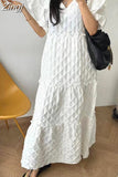 kamames New Summer Fashion Women Pullover Ruffes Dress Casual Loose Office Long Dress Modis Ladies Womens White Long Dresses