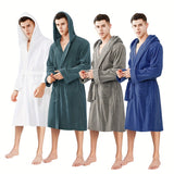 Luxurious Hooded Men's Bathrobe – Modern Cotton Blend Knit Fabric Towel Robe with Super Absorbent Feature for Home, Spa, Bathing & Swimming – Soft, Warm & Quick Dry with Hand Wash Only Care Instructions