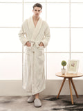 Comfy Men's Fleece Robe - Soft Solid Lapel One-Piece Kimono Night-Robe with Pocket, Lace-Up Design, Warm and Cozy for After Bath Relaxation