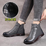 kamames kamames Shoes Cotton Shoes Leather Women's Shoes Winter Ankle Boots Middle-Aged Warm And Velvet Anti-Slip Comfortable Elderly Leather Shoes