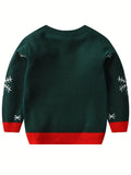 Boy's Christmas Elk Pattern Knitted Sweater, Casual Slightly Stretch Breathable Pullover Top For Outdoor