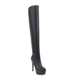 kamames Over The Knee Boots Women's Winter Boots 13CM High Heels Long Boots Round Zipper Shoes Woman Black White