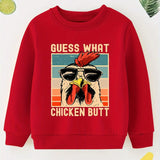 Rooster Print Boy's Round Neck Sweatshirt, Casual Long Sleeve Comfy Pullover Spring Fall Clothes