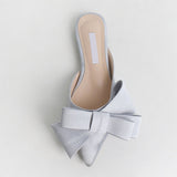 2018 spring and summer women's shoes Korean silk satin Pointed bow tie slippers Baotou flat heel sets semi slippers