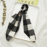 New Women Black and White Plaid Hair Scrunchies Elastic Hair Bands Girls Ribbon Hair Ropes Ties Ponytail Holder Hair Accessories