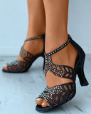 kamames Summer Fashion Shoes of Women Fashion Stiletto Rhinestone Hollow Fish Closed Toe Sexy Dance Shoes Plus Size Ladies Sandals
