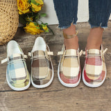 kamames New Plaid Canvas Shoes Comfortable Flat Soles Single Shoes Lazybones One Foot Boat Shoes Large Size Women's Shoes